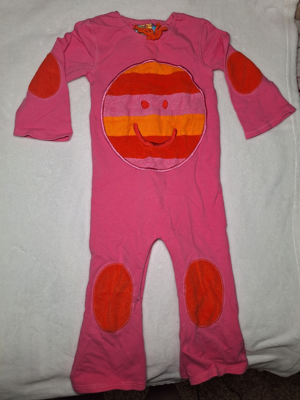 Kids Pink Smiley One-Piece Bodysuit with Orange Accents
